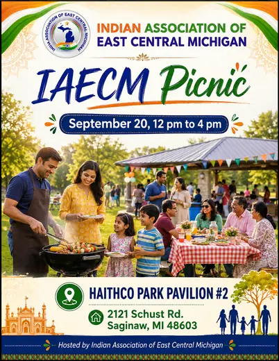 IAECM Picnic flyer — September 20, 12pm to 4pm, Haithco Park Pavilion #2, 2121 Schust Rd, Saginaw MI